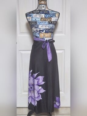 Black & Purple Lotus Wrap Beach Cover Up Skirt